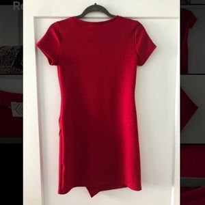 Red Bodycon Asymmetrical Red Mini Dress, size S